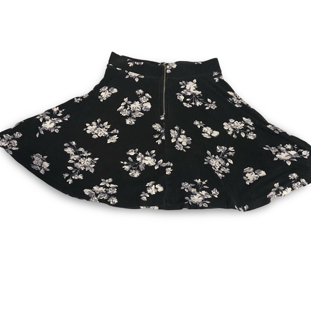 SO Black Floral Skater Skirt High Waist Exposed Zipper Flared Mini Skirt Medium
